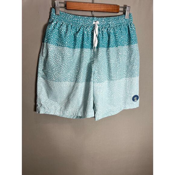 CHUBBIES THE WHALE SHARKS SWIM TRUNKS MENS LARGE BLUE LINED 8" INSEAM